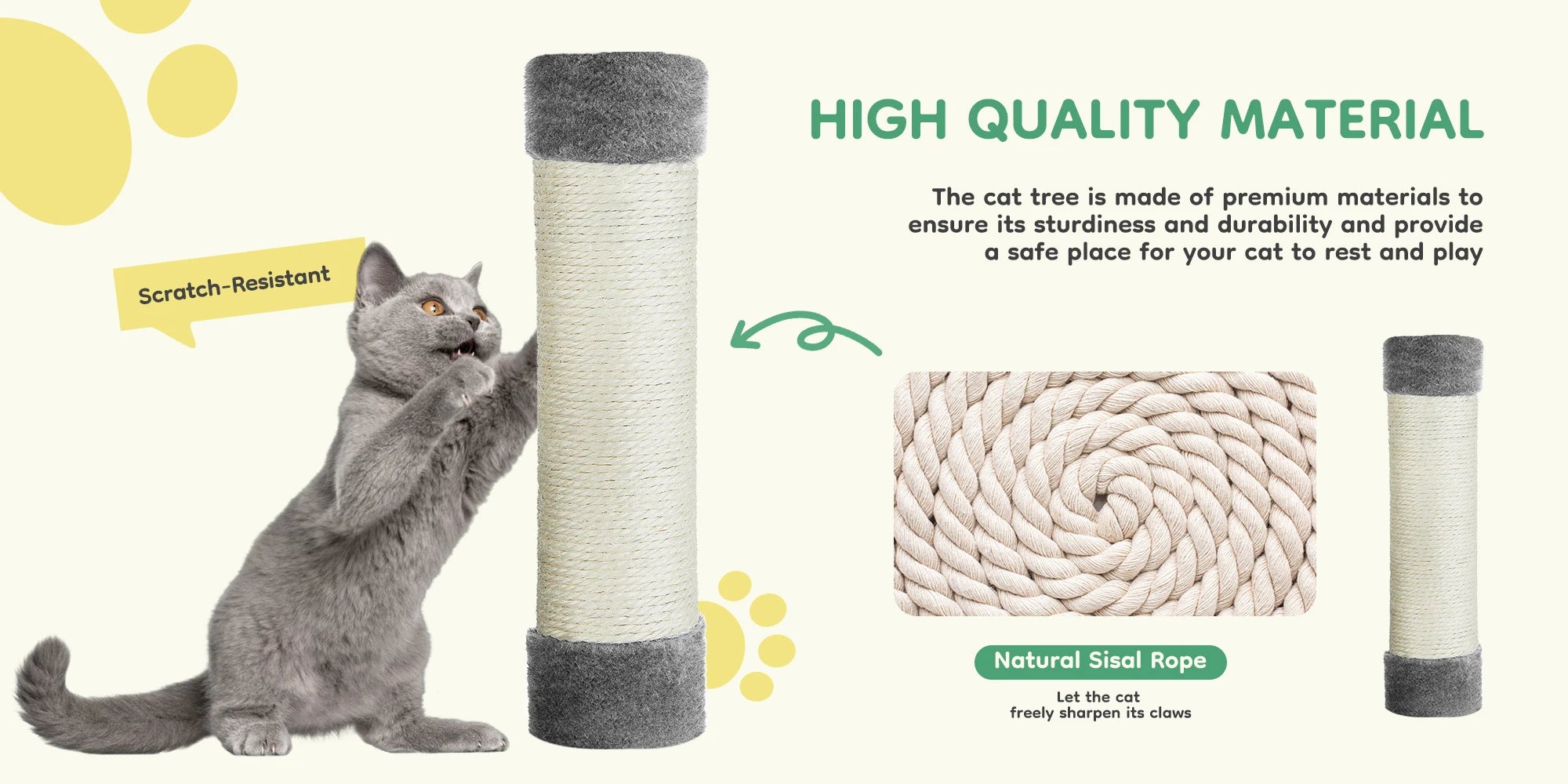 JHK 44In Cat Tree Tall Multi-Cat Climbing Tower for Pet Furniture Natural Sisal Scratching Posts Stable Pet House for Indoor Cat