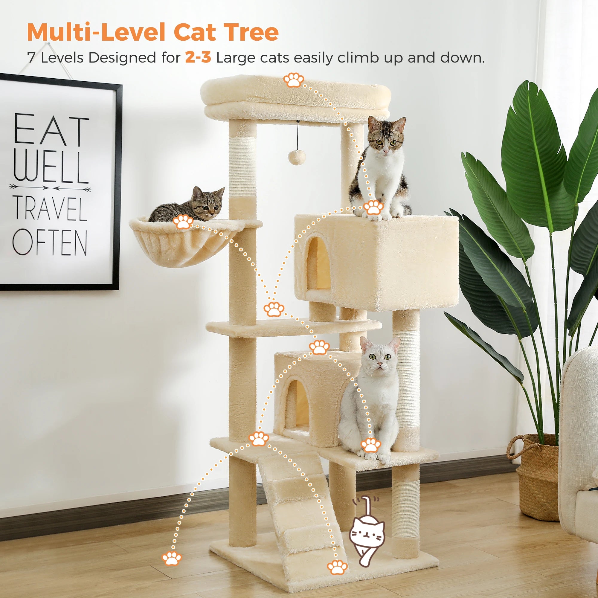 Cat Tree with Toy Cat Tower condo for Indoor Cats Cat House with Padded Plush Perch Cozy Hammock and Sisal Scratching Posts