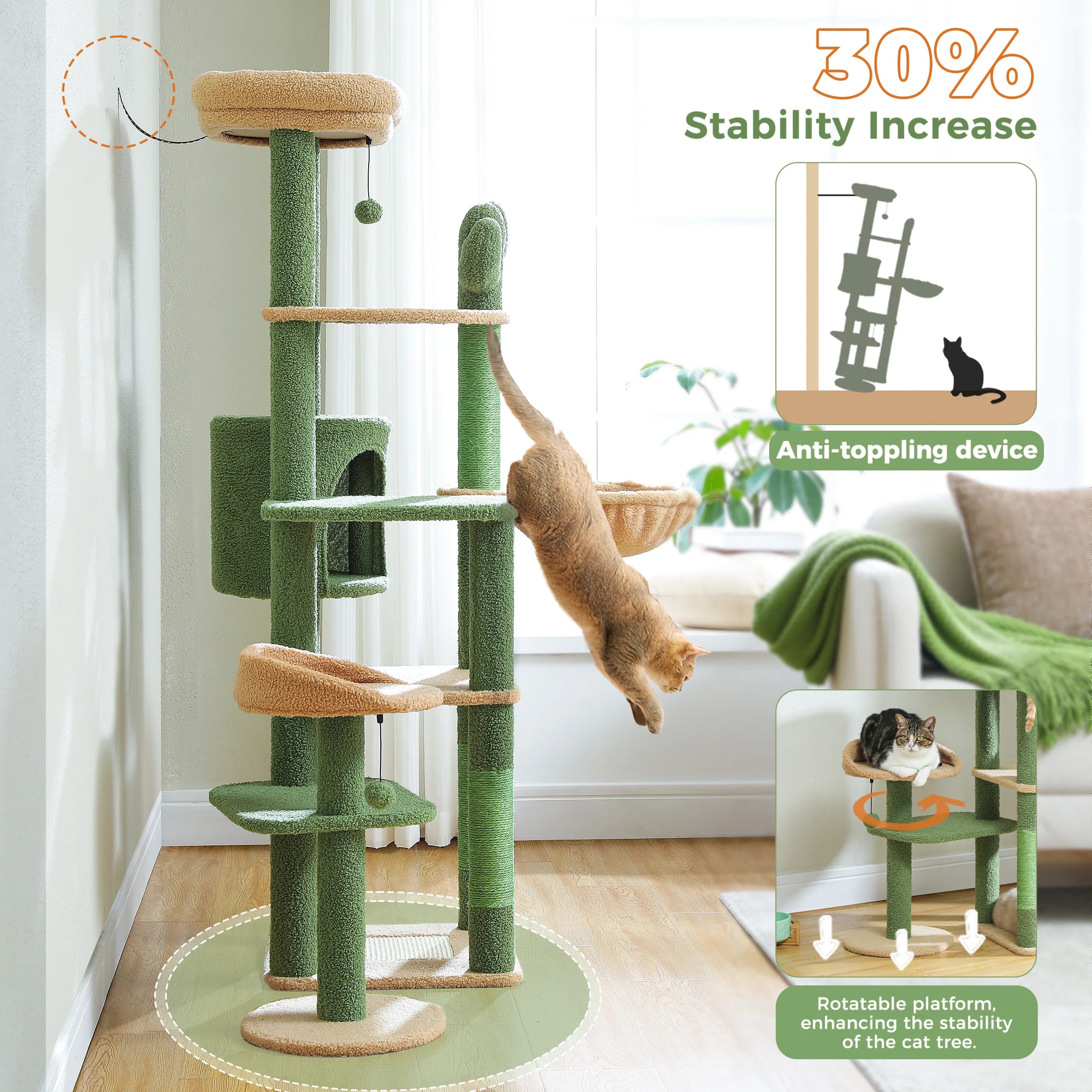 Large Cat Tree for Indoor Large Cats Tall Cat Tower for Fat Cats with Super Big Hammock, Cat Climbing Trees with Scratching Post