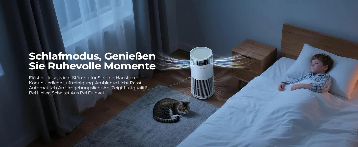 Amicura P2 Air Purifier for Pet Allergy Sufferers 843 m³/h Pet Hair Removal 450 CADR 99% Odour Neutralisation H13 Filter Against