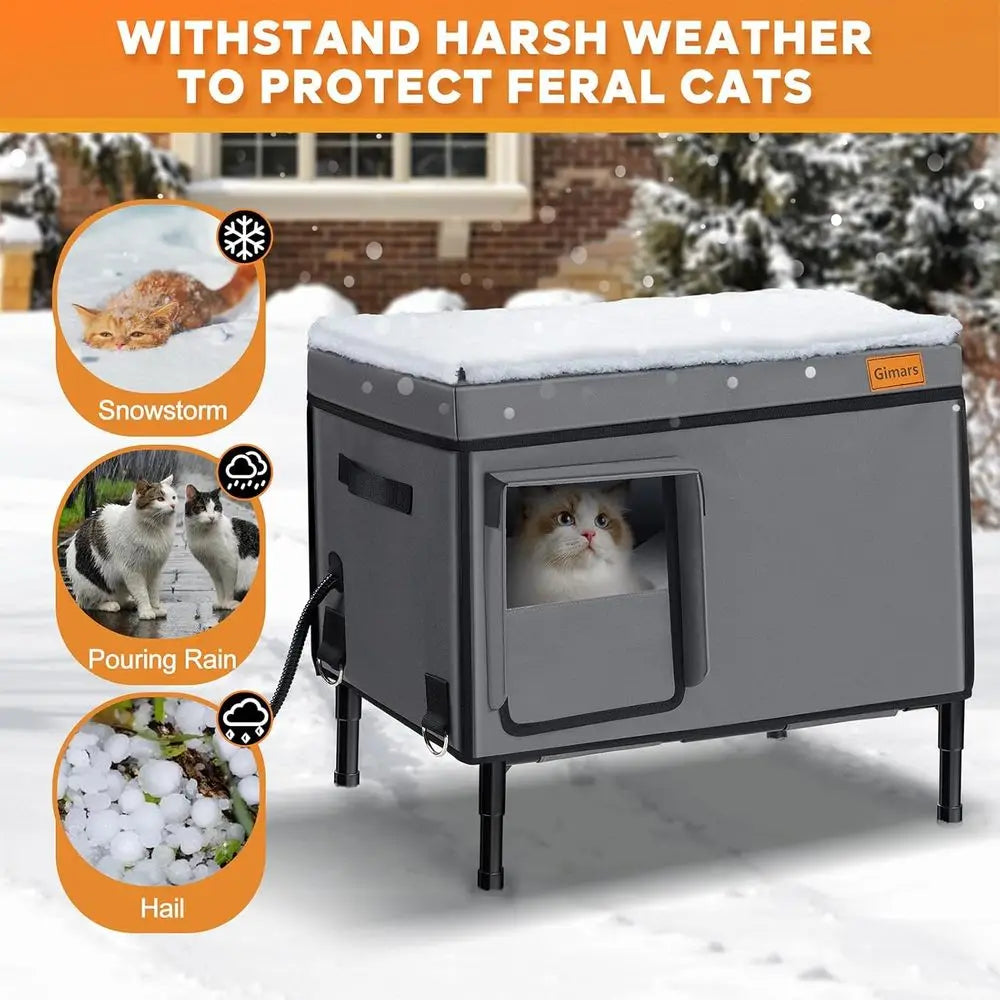Weatherproof Outdoor Heated Cat House with 5.1 Elevated Shelter and Insulated Bed for Winter Protection