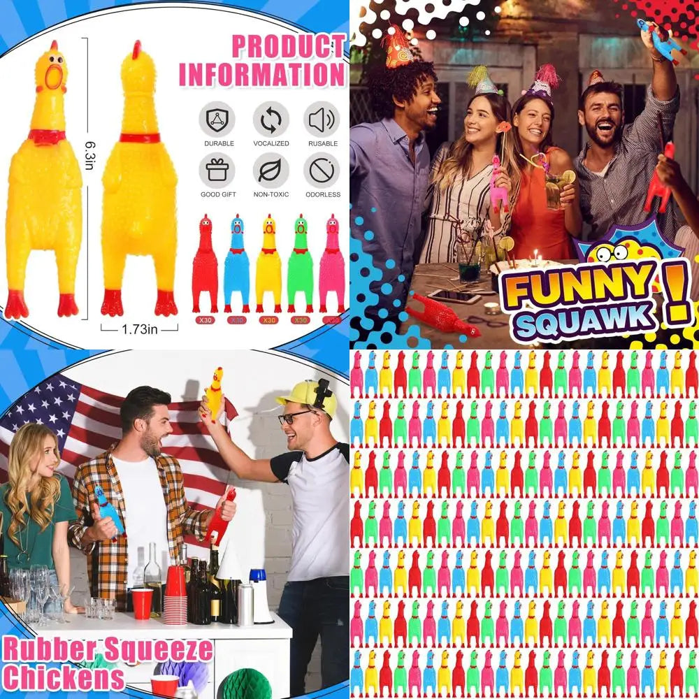 6.3 Inch Bulk Rubber Chicken Squeaky Toys for Dogs, Pets, Party Favors, Stress Relief, Reduce Separation Anxiety (Mixed Colors)