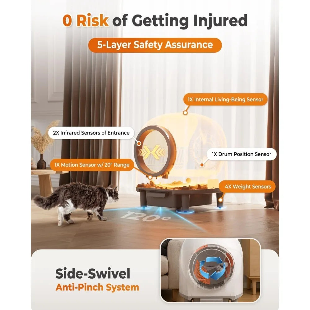 Self Cleaning Litter Box, 100L Large Automatic Cat Litter Box for Multiple Cats, with Smart APP Control, Trap Mat & Ramp,Customi