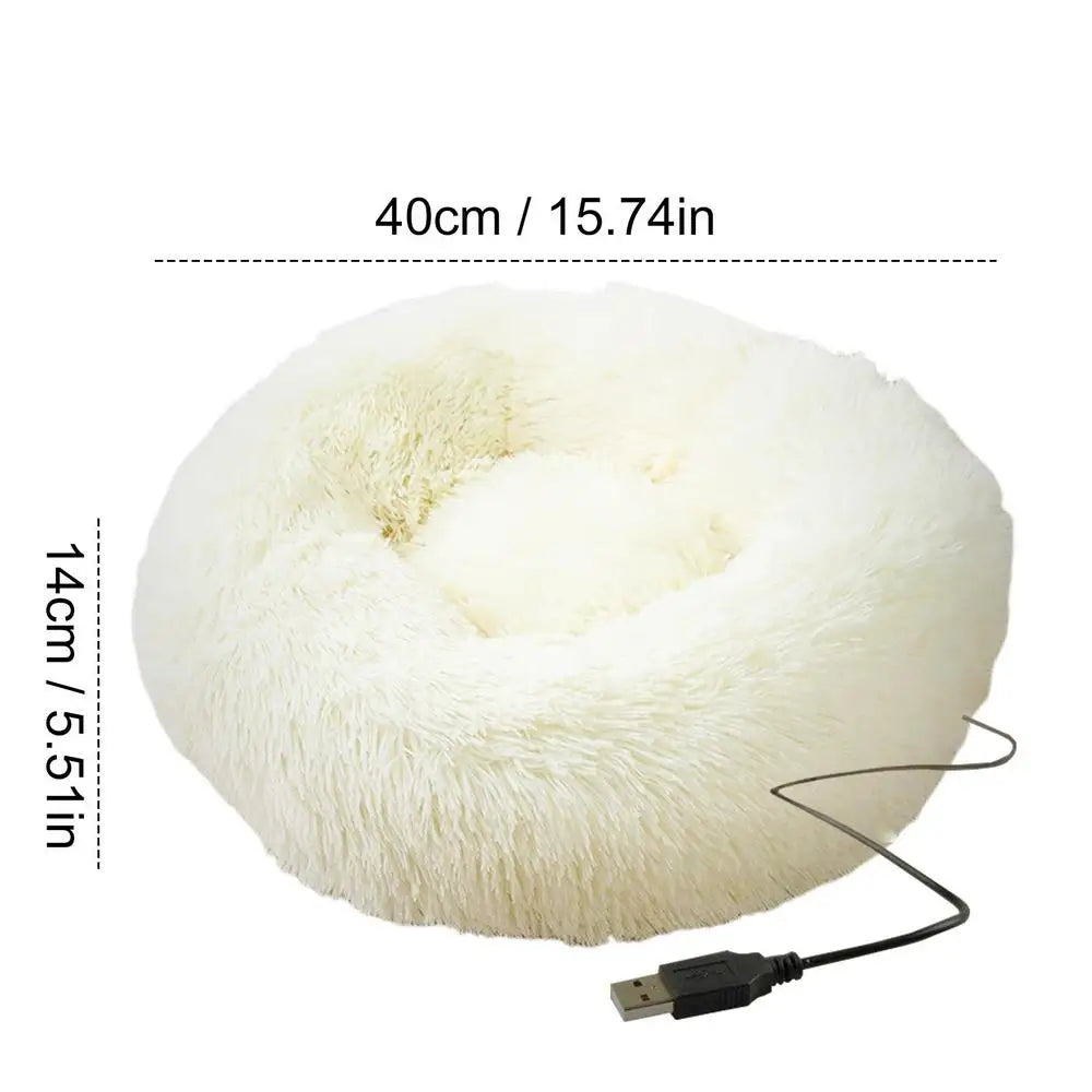 Soft Plush Pet Beds USB Heating Round Dog Bed Donut Round Beds For Small Medium Dogs And Cats Comfortable And Machine Washable