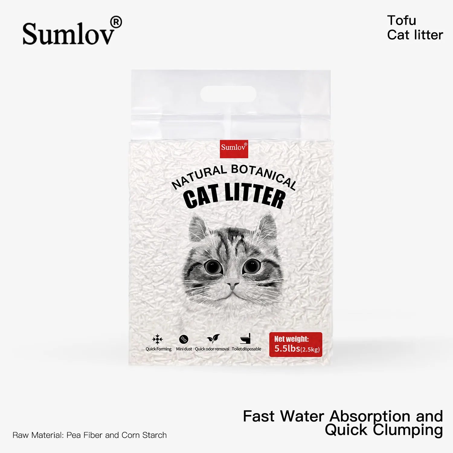 33lbs Sumlov Tofu Cat Litter, Natural Botanical, Dust-Free, Flushable, Quick Clumping, Odor Control, light scent, environmental