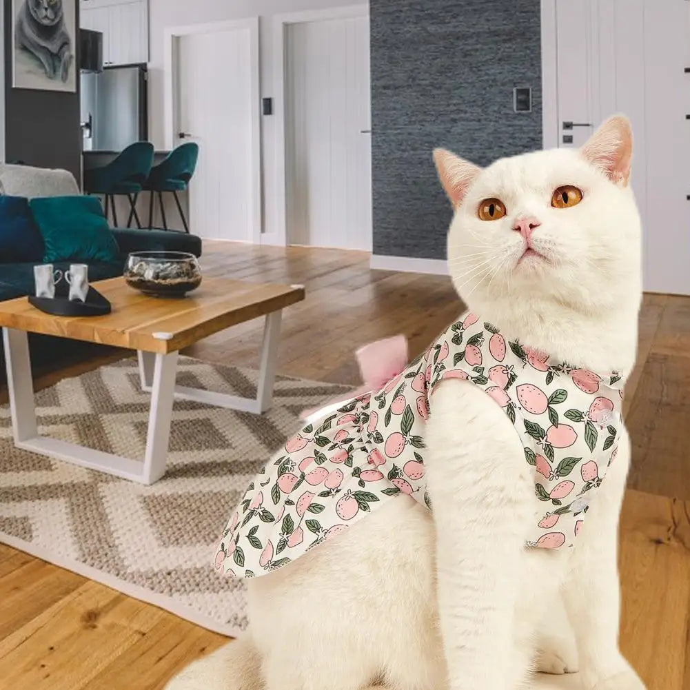 Beautiful Pet Skirt Decorating Cat Skirt Breathable Lemon Printing Summer Dog Two-legged Clothes