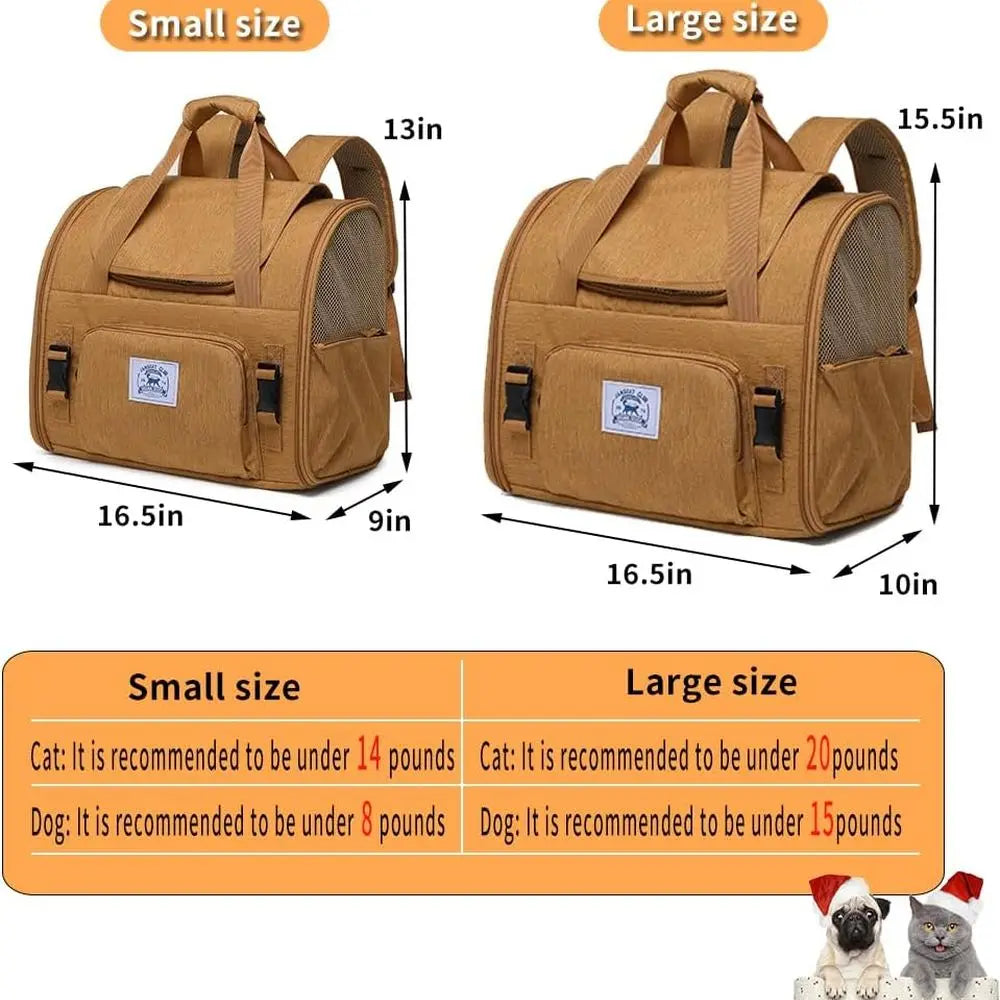 Breathable Collapsible Pet Carrier for Small Dogs, Medium Cats, Puppies, Bearded Dragons, and Rabbits - Portable Travel Bag (Bro