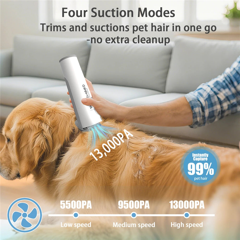 5 in 1 Dog Cat Pet Grooming Vacuum Brush 13000pa 2L Dust Cup Shedding Pet Hair Home Cleaning Kit Strong Suction
