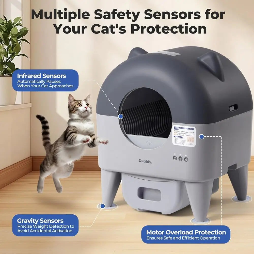 Extra Large Smart Self Cleaning Litter Box for Multiple Cats with Low Noise APP Control And Safety Sensors