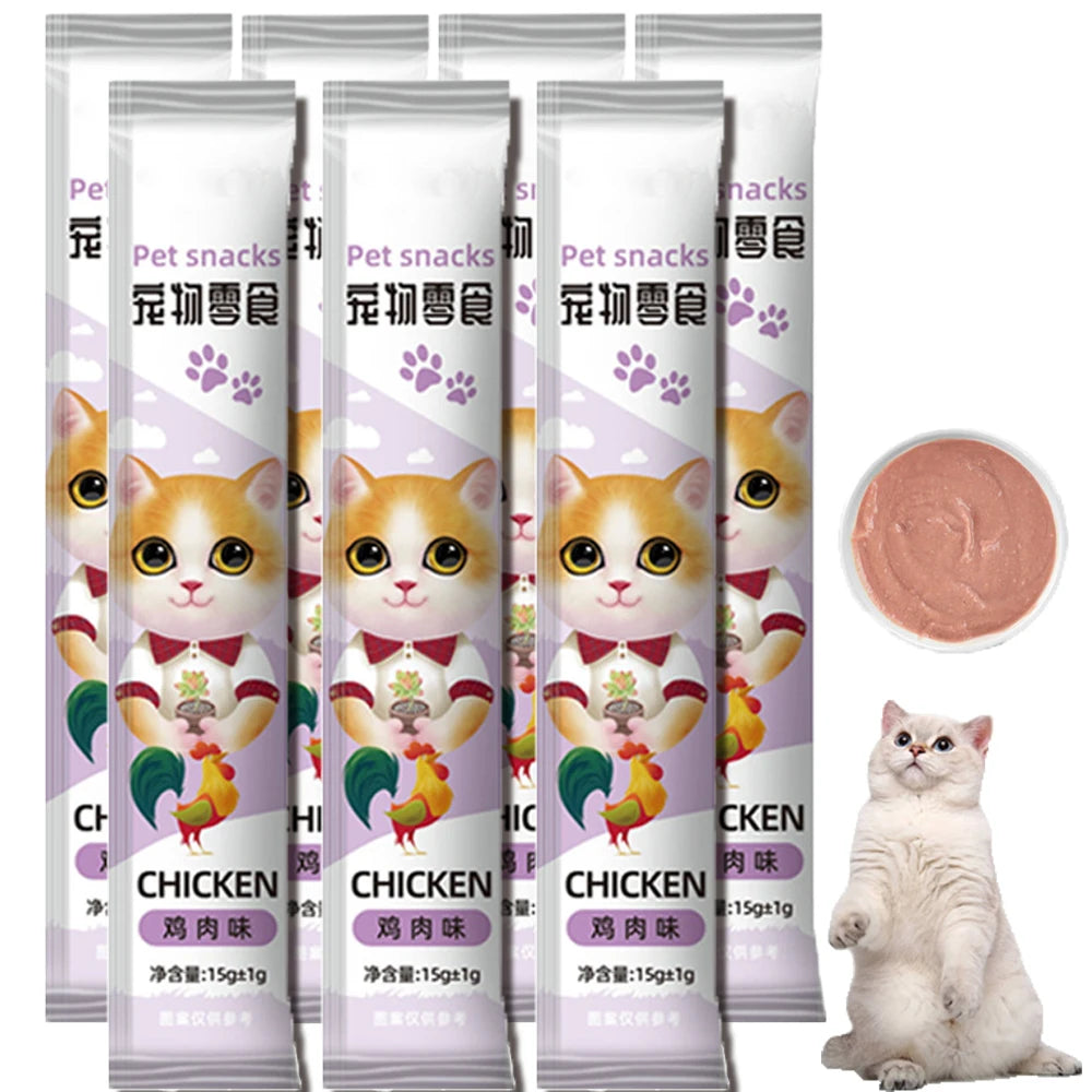 Cat Treats, Lickable, Squeezable Creamy Puree Cat Treat, 0.5 Ounces Each Tube, Chicken Flavor.