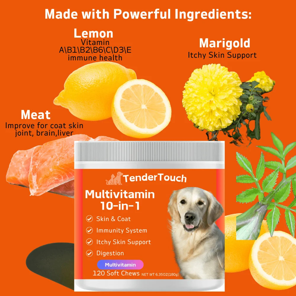 360 Chews - 3 Pack (3 x 180g/6.35oz) 540g/19.1oz - TenderTouch Multivitamin Dog Supplement, Digestive Enzymes, Grain Free Dog