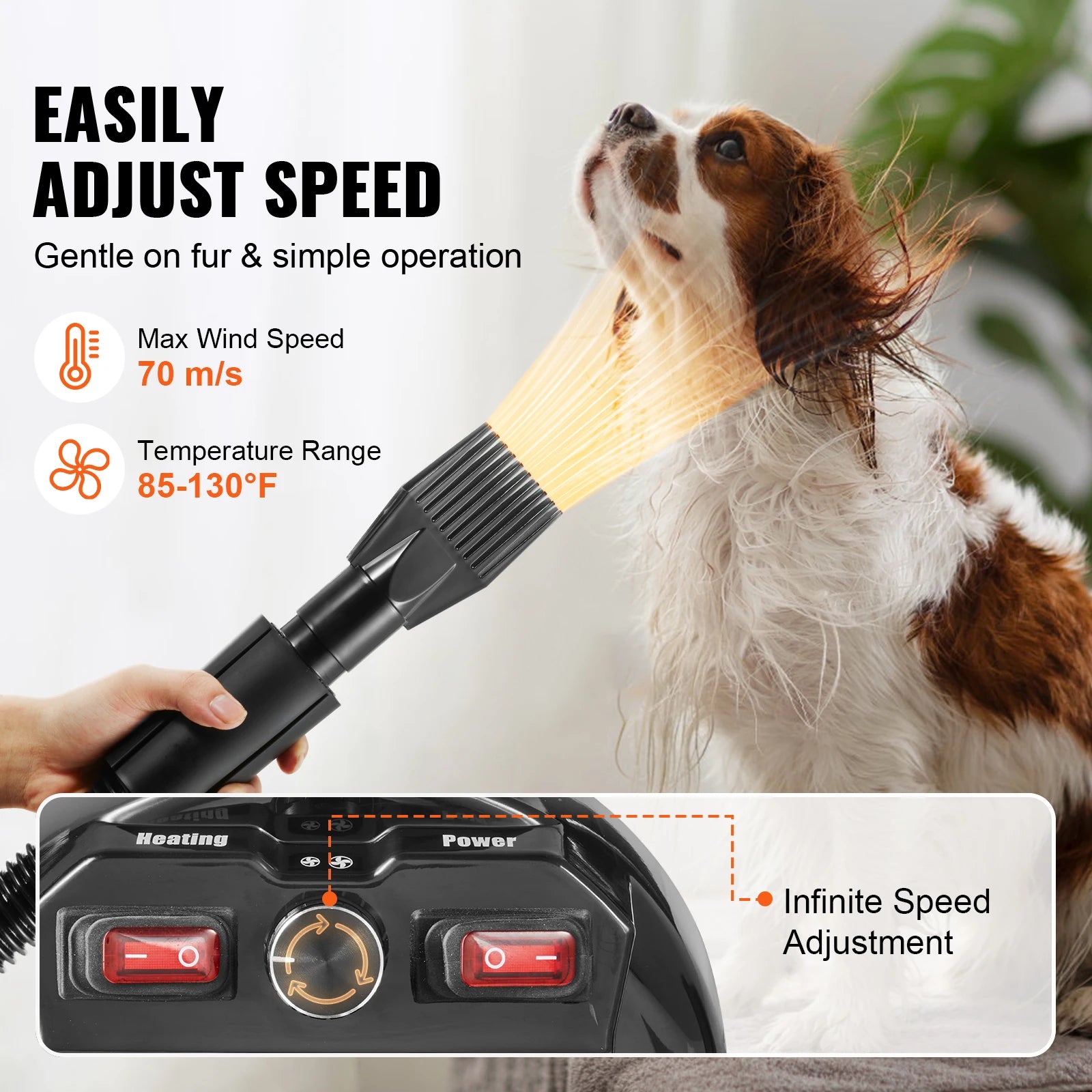 SucceBuy Dog Dryer, 2000W/2.7HP Dog Blow Dryer, Pet Grooming Dryer with Adjustable Speed and Temperature Control, Pet Hair Dryer