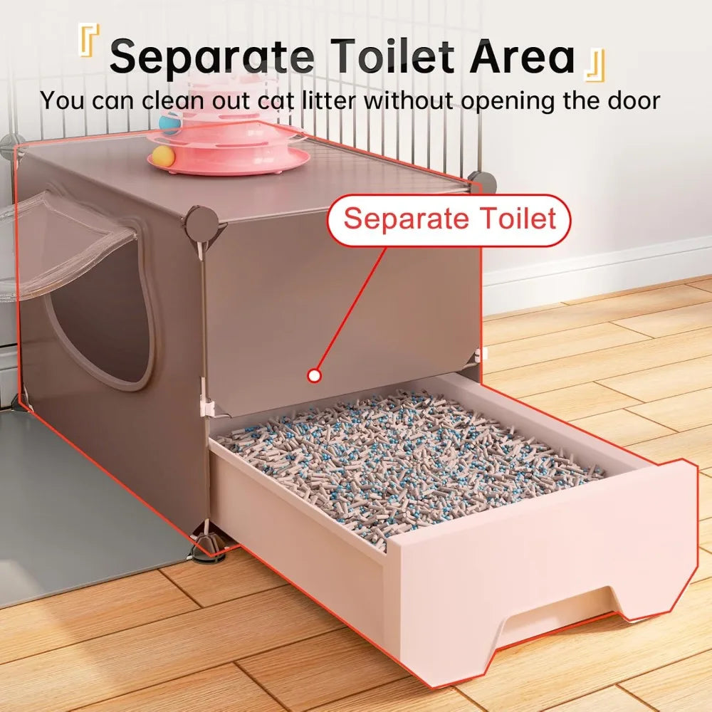 Oneluck Large Cat Cage with Litter Box, 4-Tier DIY Enclosures Detachable Metal Wire Kennel Indoor Crate Large Exercise Place Ide