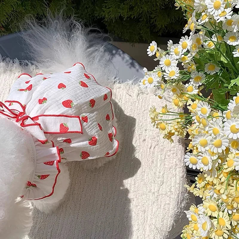 Strawberry Print Pet Dog Dress 2025 Dog Clothes Cute Bow Summer Puppy Costume Chihuahua French Bulldog Clothing Cat Dog Swimsuit