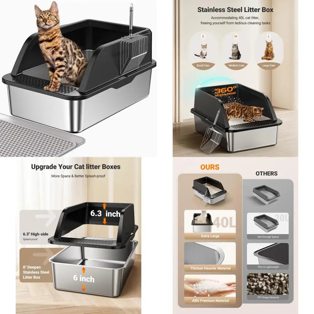 Extra Large Enclosed Metal Cat Litter Box with High Sides for Large Cats, Ideal for Privacy and Odor Control