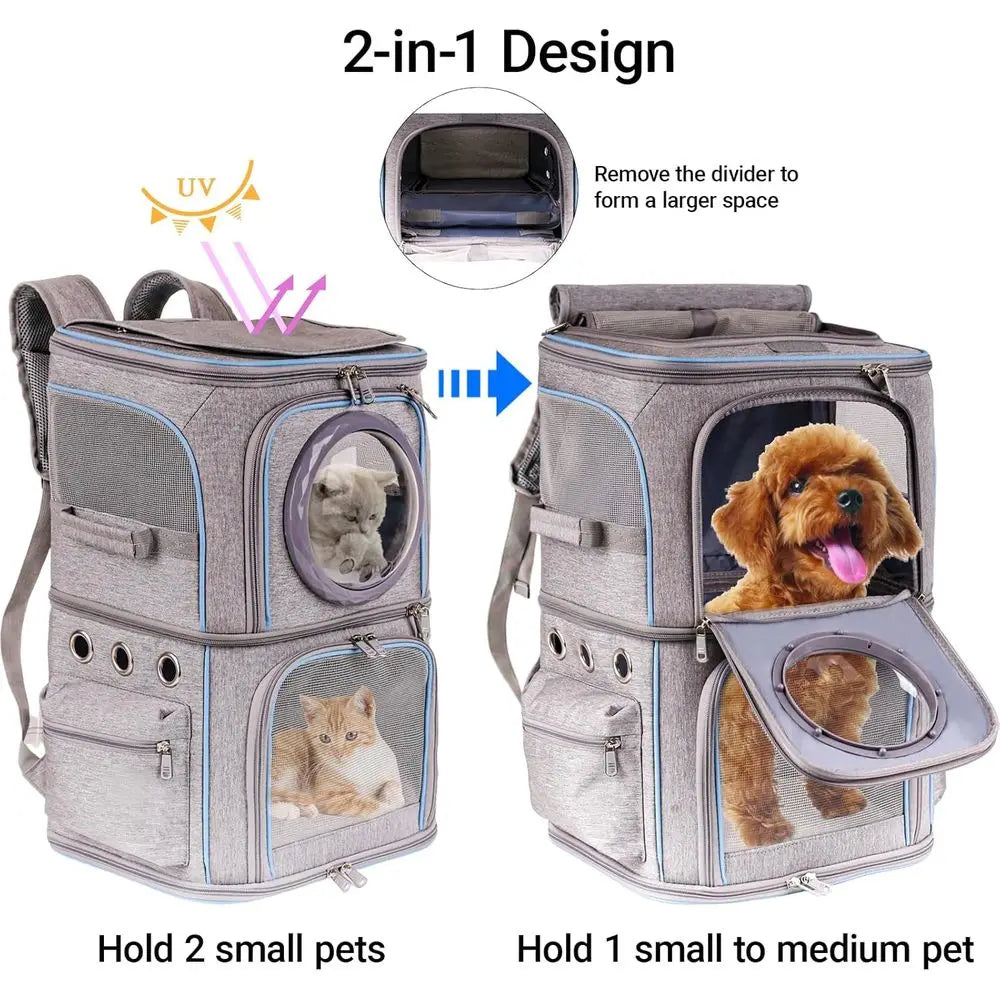 Dual-Compartment Pet Backpack for Cats or Dogs - Travel and Hiking Carrier with Clear Bubble Dome