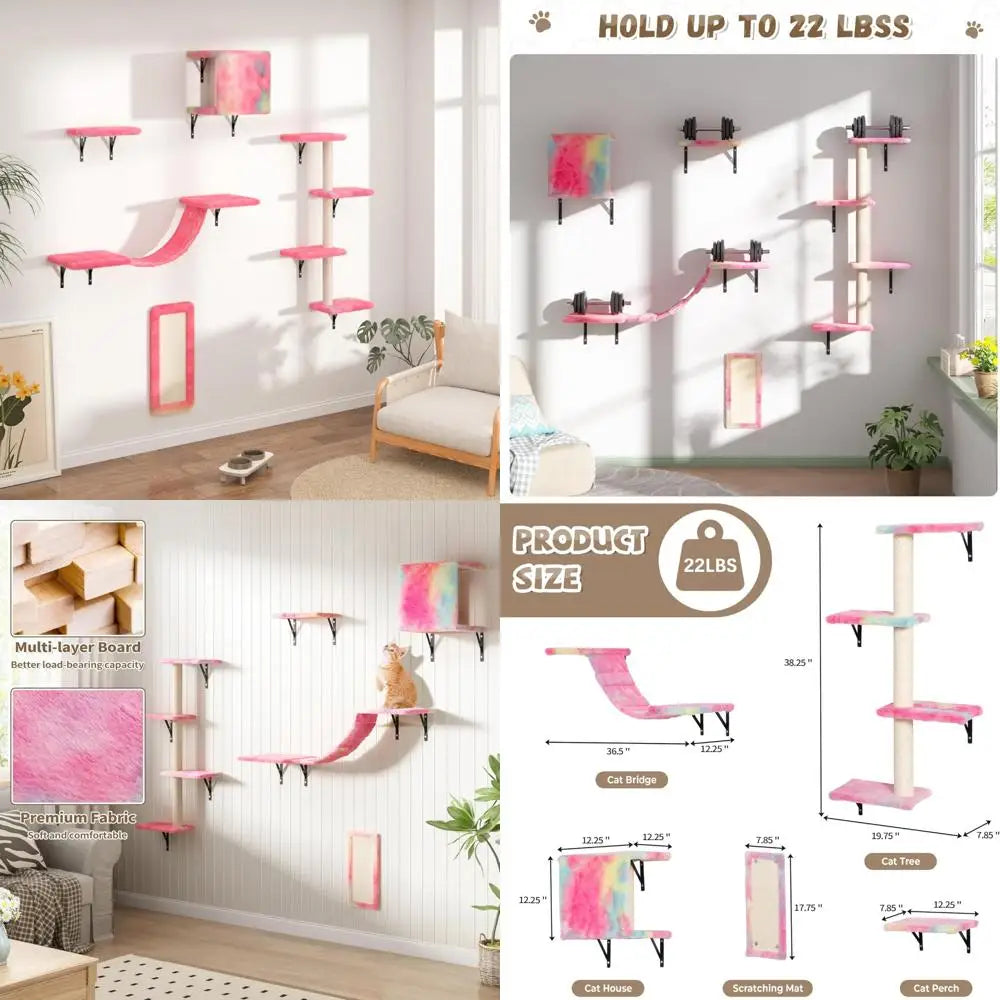 Wall-Mounted Cat Furniture Set: 5-Piece Floating Shelves and Perches for Cats in Vibrant Colors