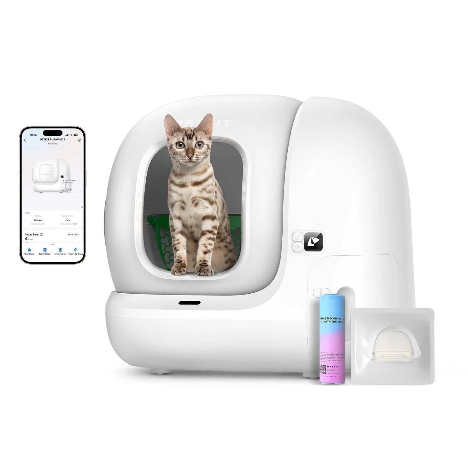 PuraMax 2 Automatic Self-Cleaning Cat Litter Box, App Control Automatic Litter Box with Safety Sensors, Odor Free &, Customized