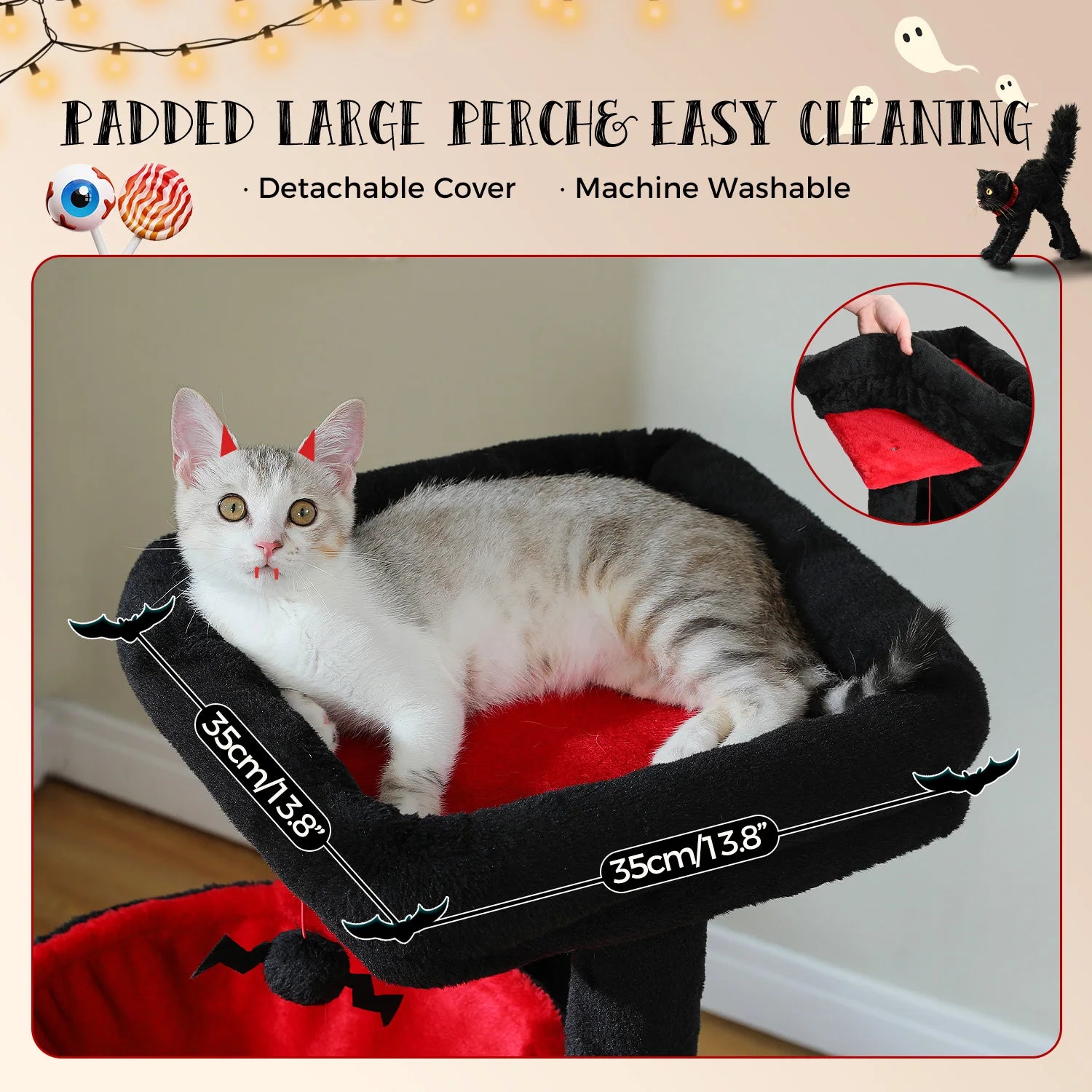 Gothic Cat Tree Black Cat Tower with Comfortable Condo,Natural Sisal Cat Scratching Post Perfect for Indoor Cats,Cat Accessories