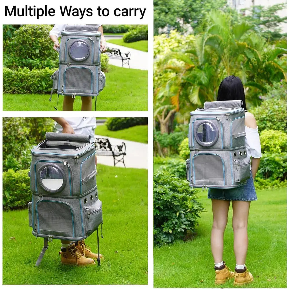 Dual-Compartment Pet Backpack for Cats or Dogs - Travel and Hiking Carrier with Clear Bubble Dome