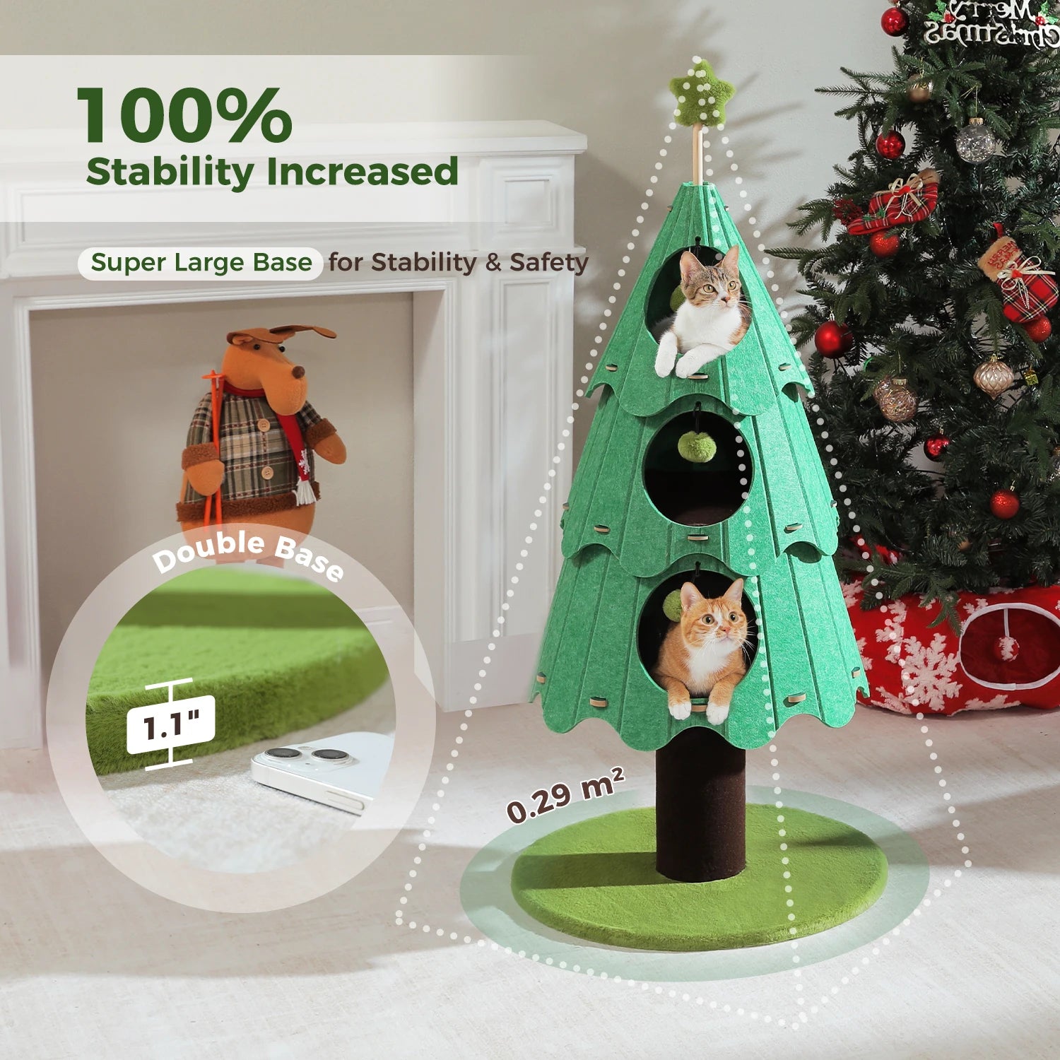 Christmas Cat Tree for Indoor Cats Cute Cat Tower with Cozy Condos Multi-Cat Climbing Furniture Large Cat Bed House Cat Toys