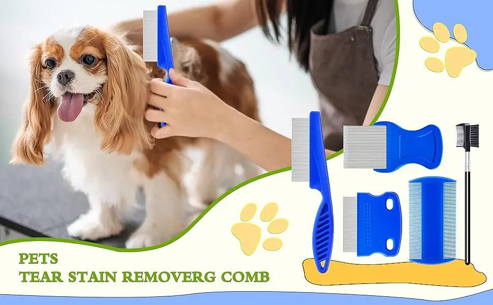 5-Pack Flea Combs. Stainless steel, double-sided for pet grooming & tear stain removal.