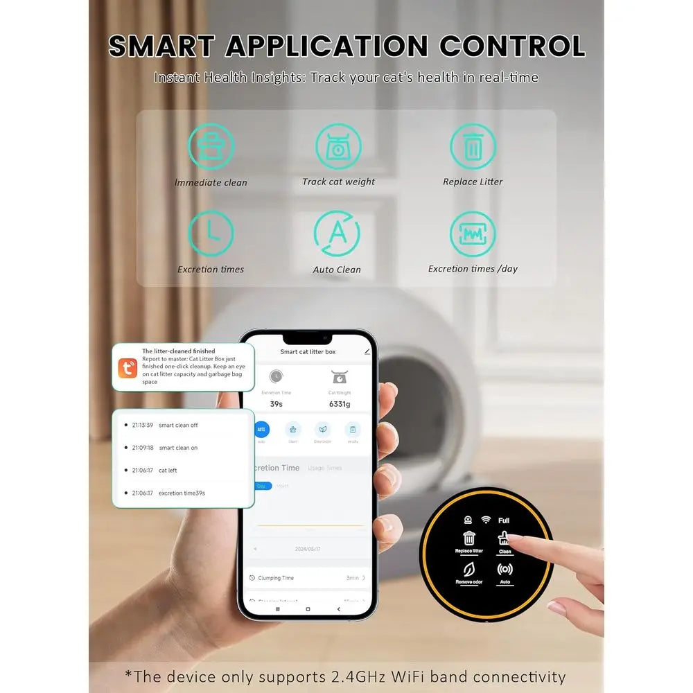 Smart Self-Cleaning Litter Box for Multiple Cats, 74L Capacity, Negative Ion Sterilization, App-Controlled with 3 Litter Bags