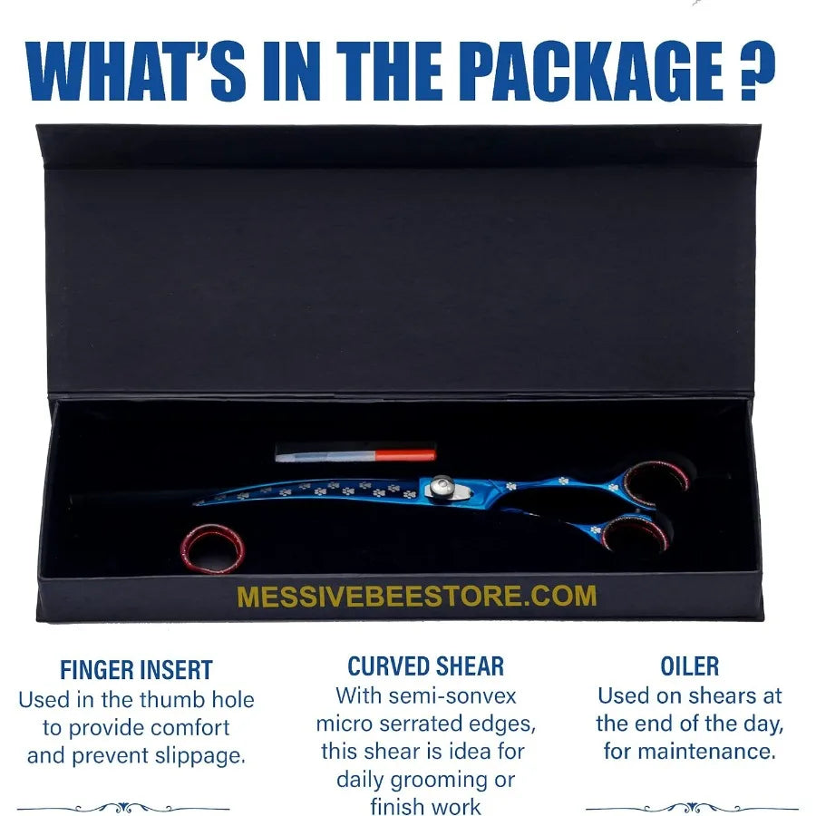 Pet Grooming Scissor Dog Curved Blade scissor Pet Grooming Scissors Dog Hair Cutting Shears with Bag for Professional Right Han