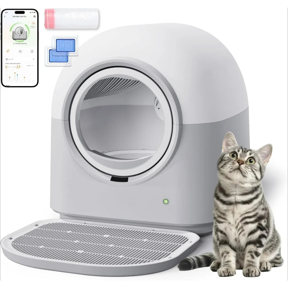 Self Cleaning Cat Litter Box Safe Anti-Pinch,with Deodorizer and Liner,Automatic Hands-Free Smart Robot Self Cleaning Litter,Cus