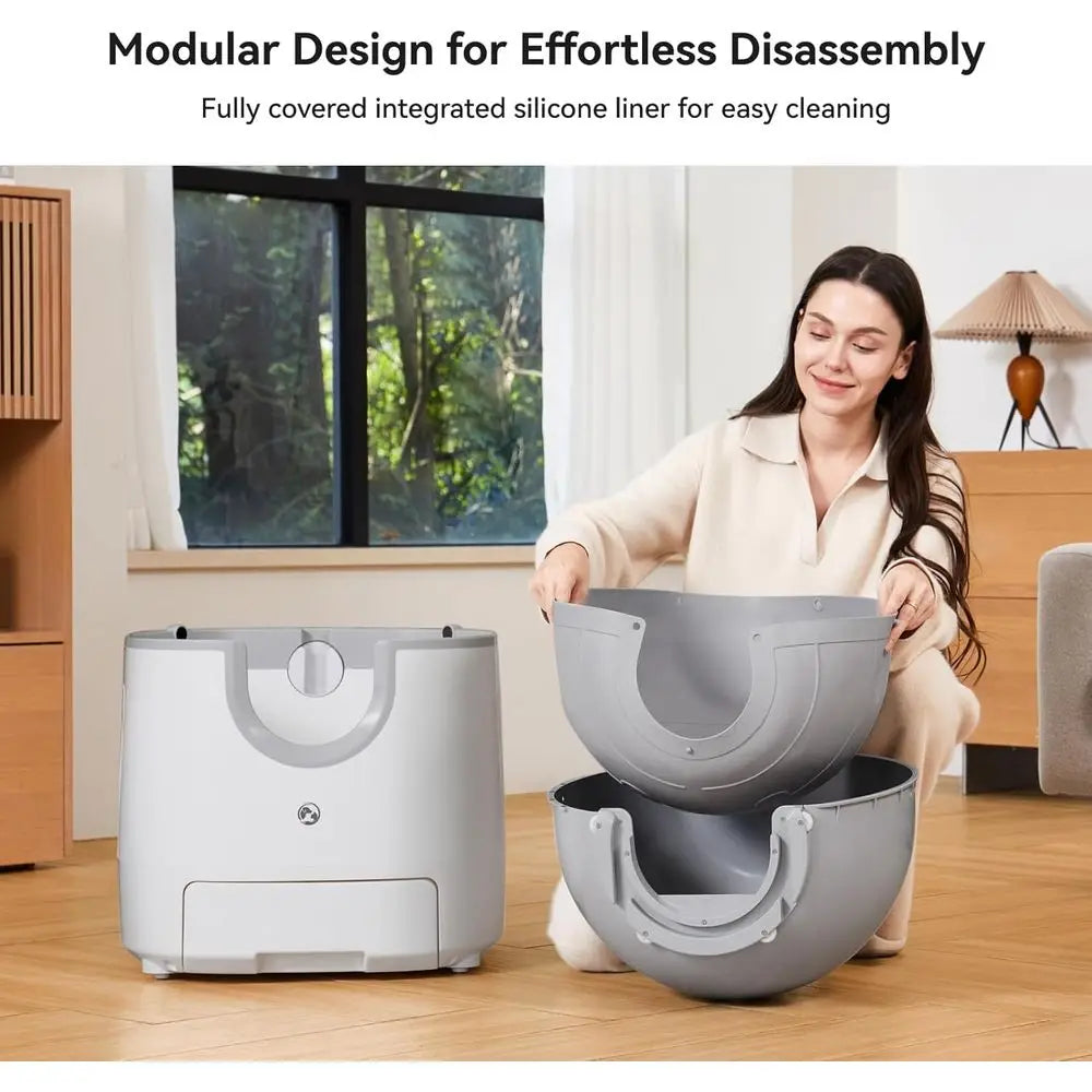 F8 Self-Cleaning Cat Litter Box – Large Capacity, Open-Top Design for Multi-Cat Homes, Enhanced Safety Features Includes Trash