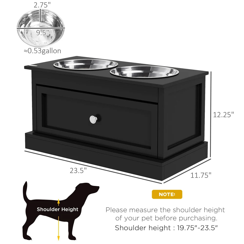PawHut Large Elevated Dog Bowls with Storage Drawer Containing 11L Capacity, Raised Dog Bowl Stand Pet Food Bowl Dog