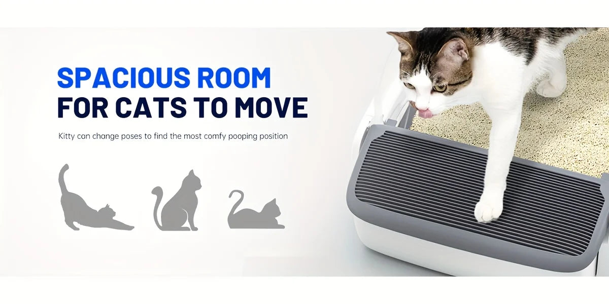 Self Cleaning Automatic Cat Litter Box Robot Open Top Large Capacity App Control Anti Pinch Odor Free Waste System MultiCat Free