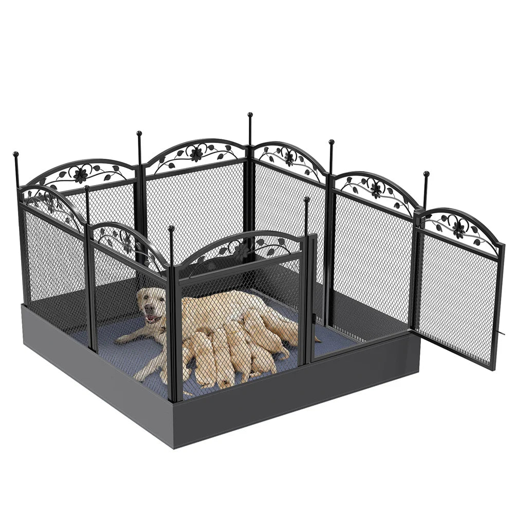 Heavy Duty Large Dog Playpen Pet Exercise Run Enclosure Fence Pet Whelping Pen Box with Waterproof Fertility Mat Indoor Outdoor