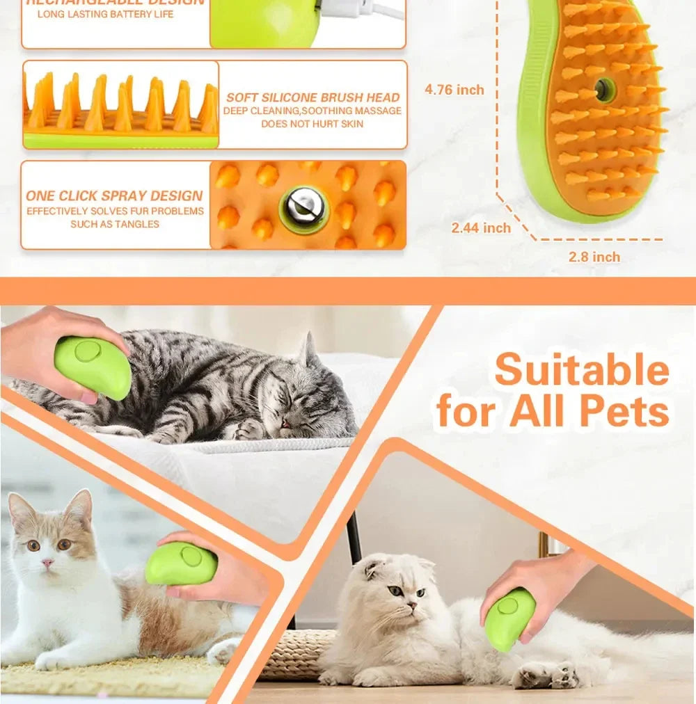 Pet Steam Brush Cat Dog Cleaning Steamy Spray Massage Beauty Comb 3 in 1 Hair Removal Grooming Supplies Pets Accessories