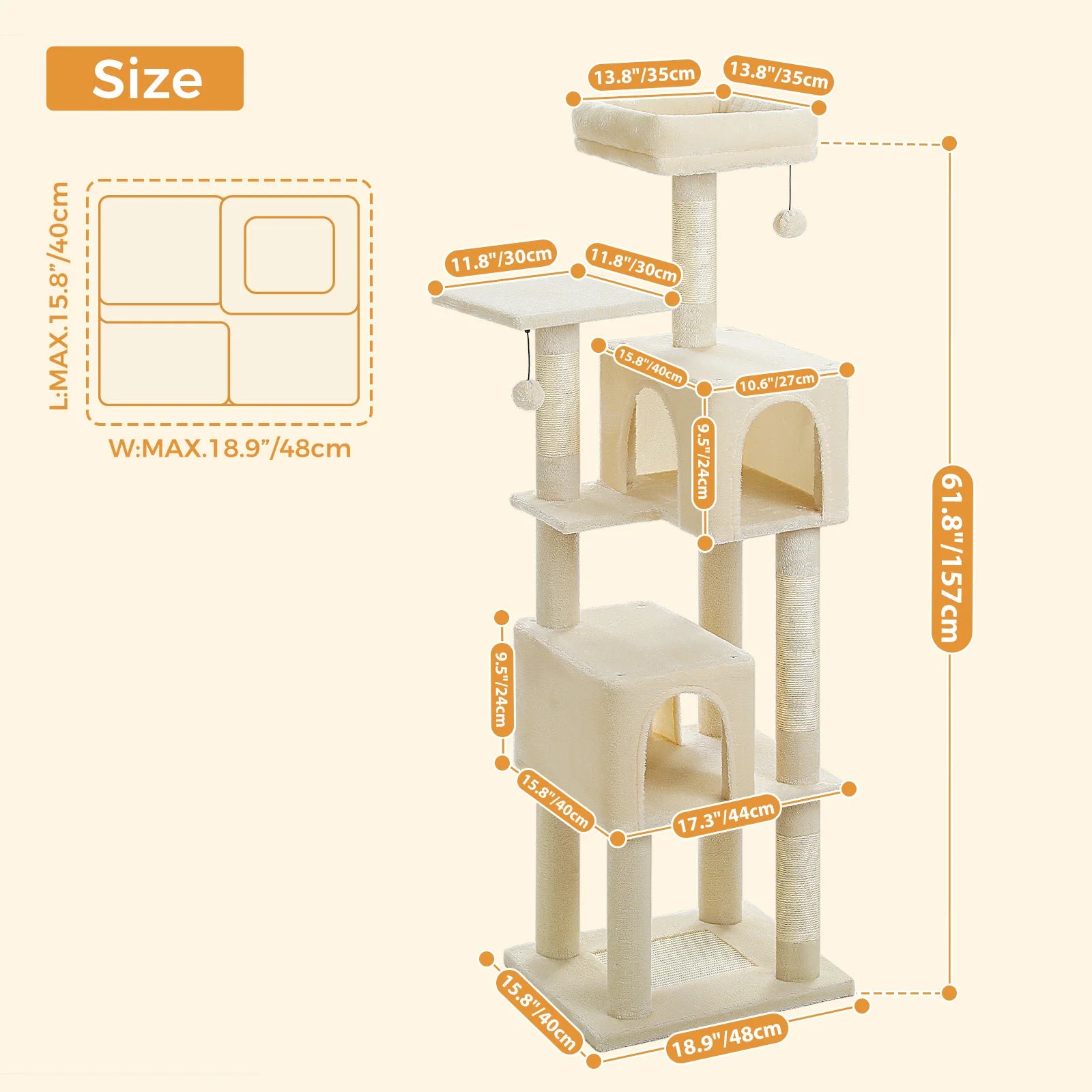 Multi-Level Cat Tree for Indoor Large Cat Tower with 2 Spacious Condos Scratching Posts Scratching Pad Cat Accessories Cat Toys