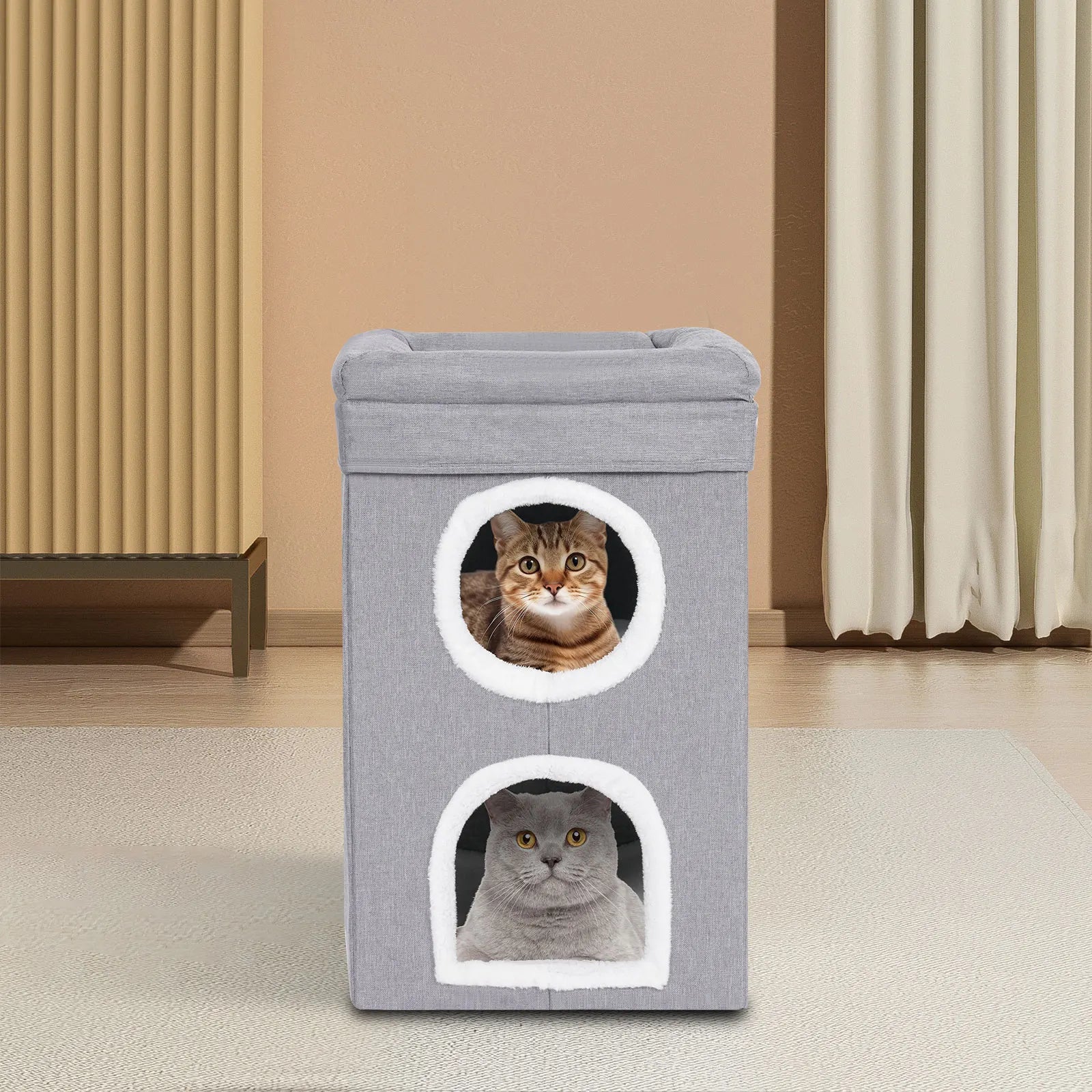 Cat House, Indoor Cat Bed, Cute Modern Cat Apartment, Folding Cat Nest - Grey，for Home Use, Pet Shop