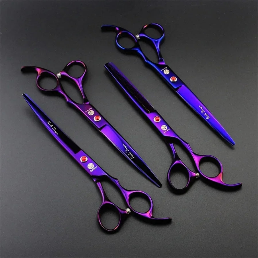 Professional 7.0 inch 4PCS Pet Grooming Scissors Kit Japan Premium Steel Straight Curved Thinning Blade Dog Hair Cutting Shears
