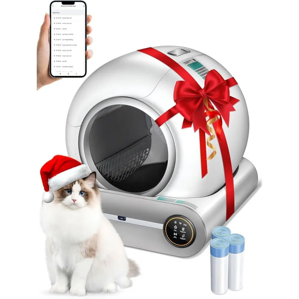 Smart Self-Cleaning Litter Box for Multiple Cats, 74L Capacity, Negative Ion Sterilization, App-Controlled with 3 Litter Bags