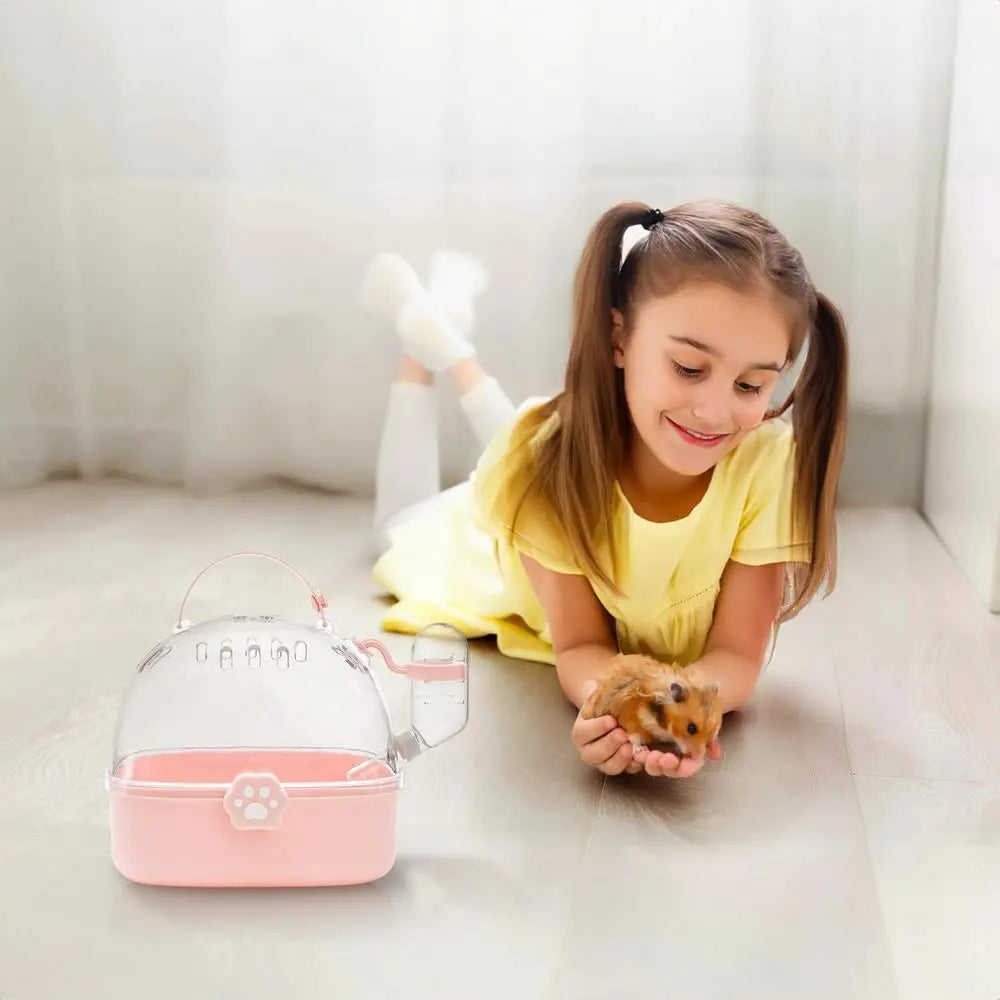 Hamster Carrier Cage, Portable Small Animal Carrier Cage with Water Bottle, Guinea Pig Outgoing Cage Hamster Travel Carry Case f