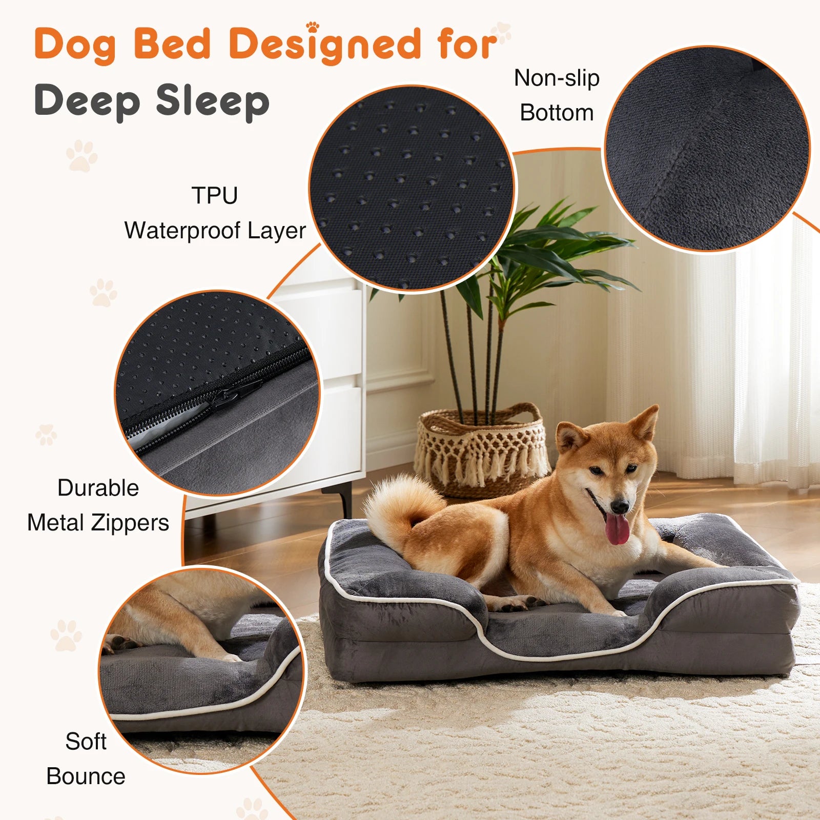 JHK Orthopedic Dog Bed Memory Foam Pet Bed for Small Dogs & Cats with Washable Removable Cover Non-Slip Base Waterproof Liner