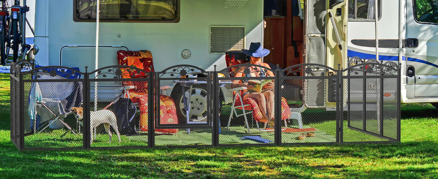 Heavy Duty Large Dog Playpen Pet Exercise Run Enclosure Fence Pet Whelping Pen Box with Waterproof Fertility Mat Indoor Outdoor