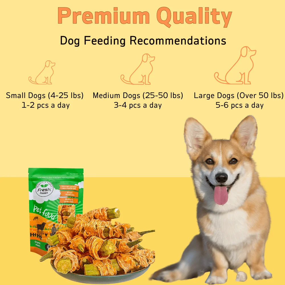 7.05oz/14.11oz(200g/400g) Chicken Wrapped Okra, All Natural Ingredients, Natural Dog Treats, Healthy, Easily Digestible
