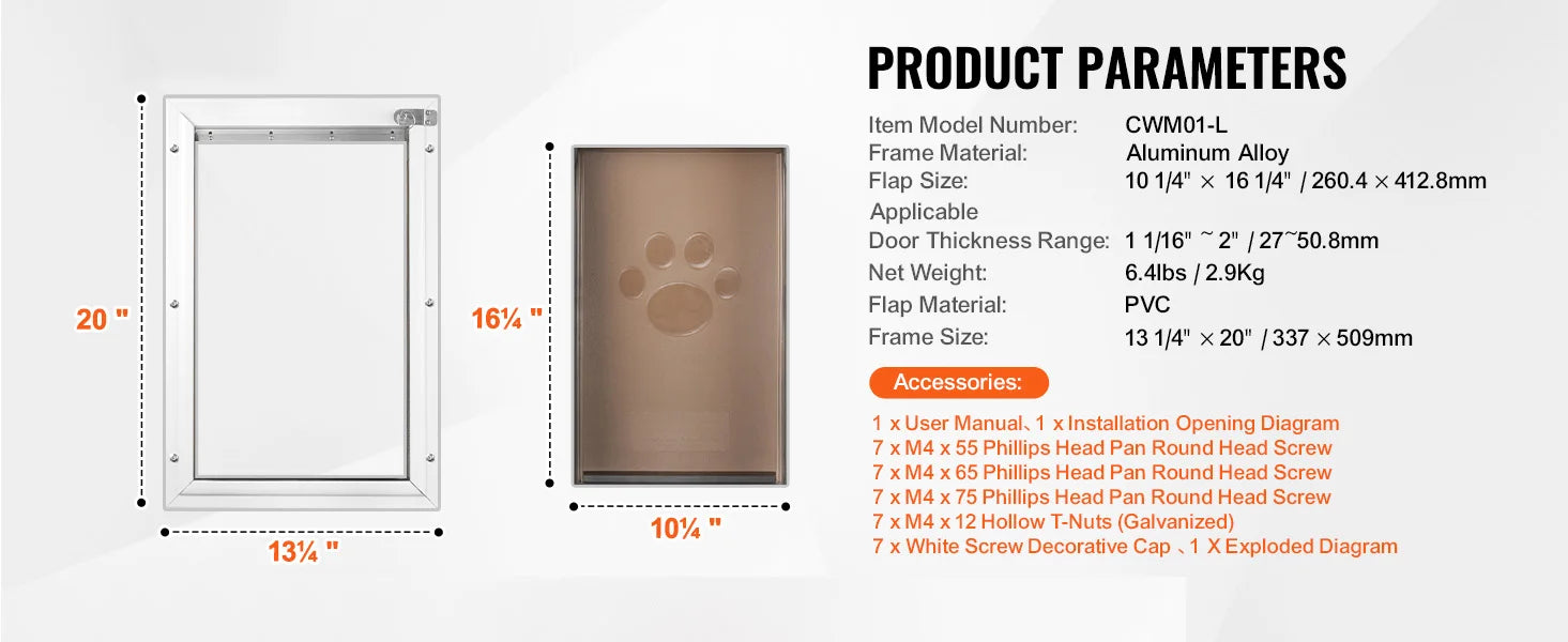 SucceBuy Pet Door Aluminum Frame with Lock and Flap System Weatherproof Doggy Door Easy to Install in Interior or Exterior Doors