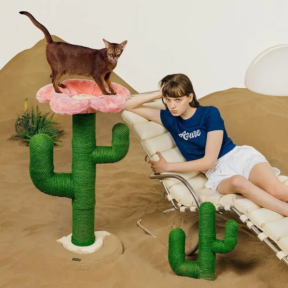 VETRESKA 41.3" Cat Scratching Post with Bed, Tall Cat Scratch Post for Indoor Cats, 2-in-1 Cat Tree Tower, Extra Large Sisal Cat