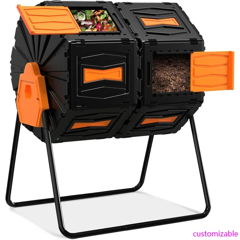 45 Gallon Dual Chamber Rotating Compost Bin for Efficient Outdoor Garden Waste Management