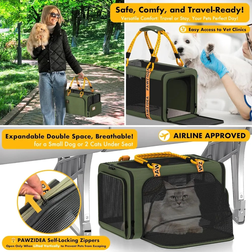 Expandable Pet Carrier with Wheels, 18X11X11 TSA Airline Approved Cat Carrier for 2 Cats Under Seat, Foldable Soft-Side