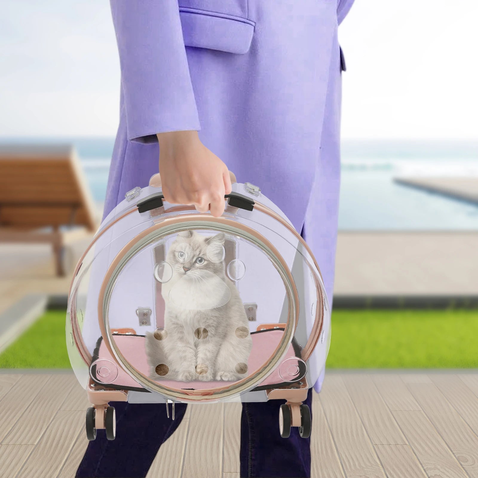 Breathable waterproof, Adjustable Cat Carrier with Rolling Wheels for cats weighing up to 19.84 lbs