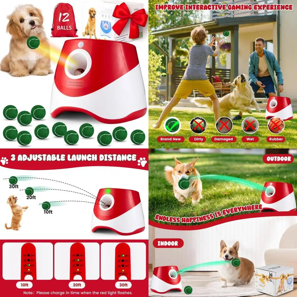 Automatic Dog Ball Launcher with Adjustable Throw Distance, Rechargeable Pet Toy for Interactive Play