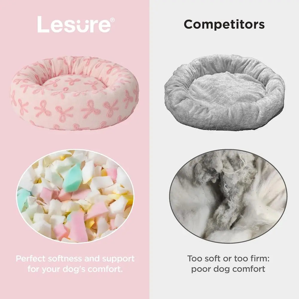 Round Plush Dog Bed for Large Dogs and Cats, 36 Pink Taffy, Washable, Anti-Anxiety, Modern Design with Anti-Slip Base