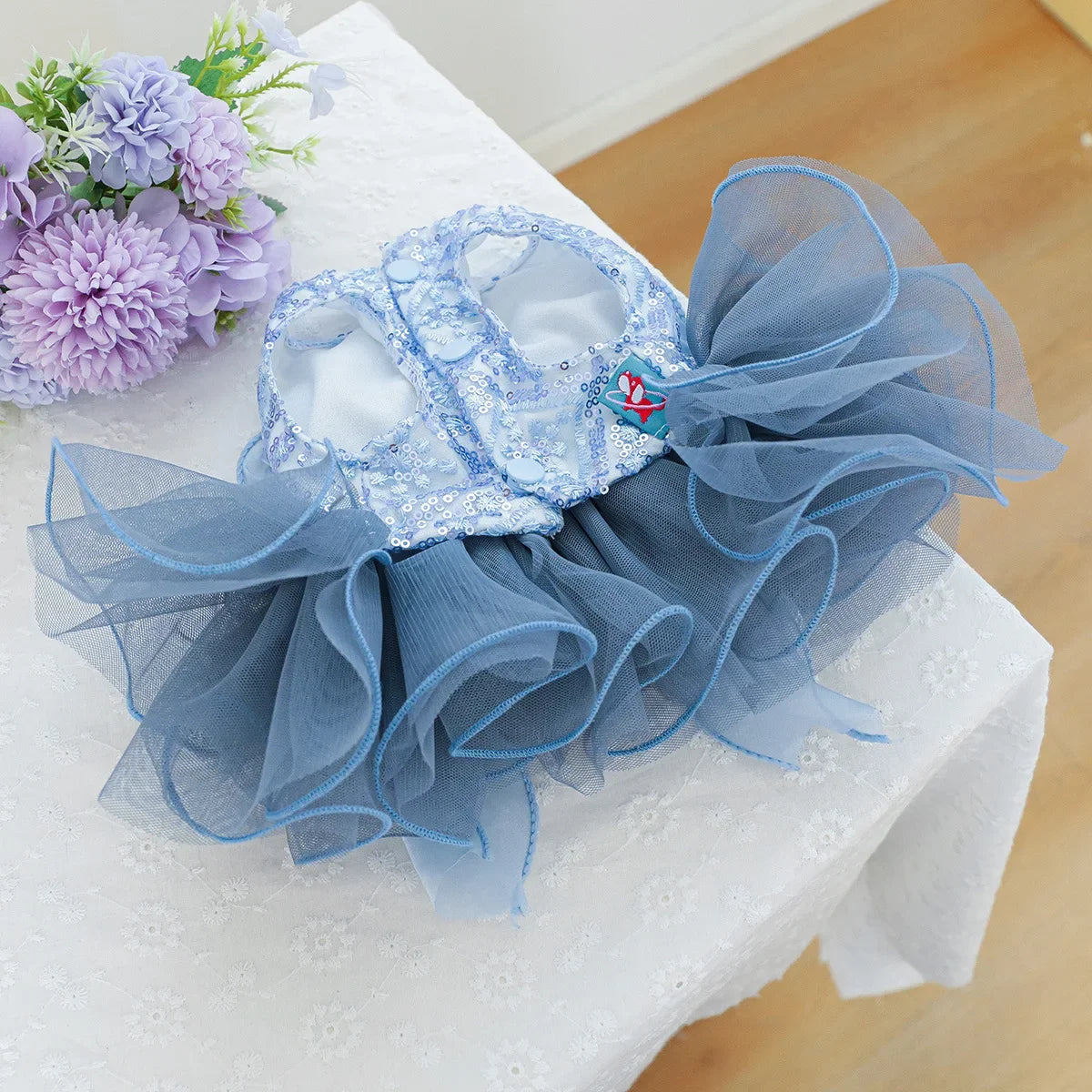 Pet Dog Cat Universal Clothing Fluffy Gauze Blue Galaxy Wedding Dress Take Photos and Dress Up for Weddings Festivals Gatherings